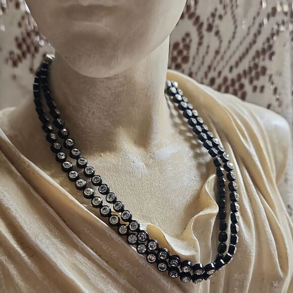 Vintage Choker Style Double Strand Rhinestone Necklace - Picture 1 of 8